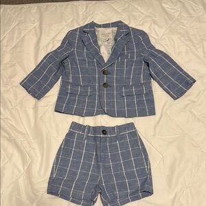 Janie and Jack Boy’s Blue Checkered Sport Coat and Shorts